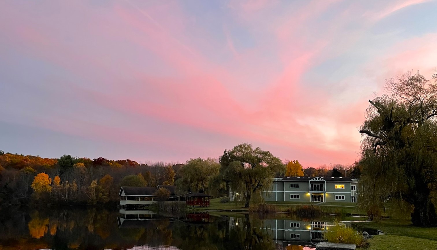 Lodge & Pavilion With Sunset
